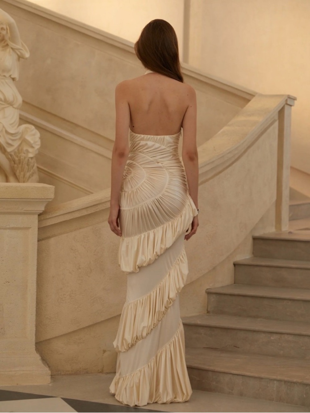 Miss Rosier Vilhelmiina Cream White Halterneck Shirred Maxi Dress - Small - NWT - Picture 2 of 4